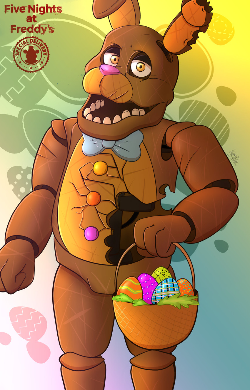 abstract_background anthro basket blue_background bow_tie brown_body brown_ear brown_ears candy chocolate container dessert easter_egg egg exposed_endoskeleton featureless_crotch fist food green_background half-closed_eyes holidays looking_at_viewer machine male metal metallic metallic_body multicolored_body multicolored_ears narrowed_eyes notched_ear open_mouth orange_eyes pink_nose scar simple_background solo standing teeth text torn_body two_tone_body two_tone_ears white_background wire yellow_background twinkattstudios easter five_nights_at_freddy's five_nights_at_freddy's_ar scottgames bonnie_(fnaf) chocolate_bonnie_(fnaf) animatronic food_creature lagomorph leporid mammal rabbit robot absurd_res english_text hi_res portrait three-quarter_portrait