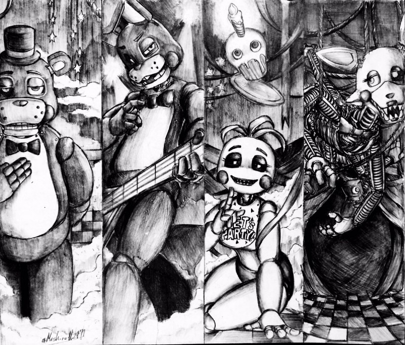 cupcake, mangle, toy bonnie, toy chica, and toy freddy (five nights at freddy's 2 and etc) created by meshiroth0727