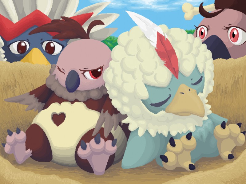 anthro day feathers female feral group male nest semi-anthro young bubonikku nintendo pokemon accipitrid accipitriform avian bird braviary eagle generation_5_pokemon mandibuzz pokemon_(species) rufflet vullaby vulture