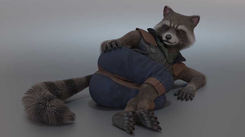 anthro bodysuit brown_body brown_eyes brown_fur butt clothing fur hand_on_butt looking_at_viewer lying male markings on_side ring_(marking) ringed_tail skinsuit solo striped_markings striped_tail stripes tail tail_markings tight_clothing no-name-no-problem guardians_of_the_galaxy marvel rocket_raccoon mammal procyonid raccoon 16:9 3d_(artwork) 4k absurd_res better_version_at_paywall blender_(artwork) digital_media_(artwork) hi_res widescreen