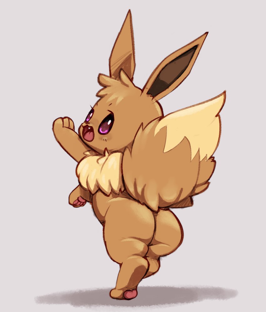 ambiguous_gender big_butt brown_body brown_fur butt feral fur looking_back nude open_mouth solo standing wide_hips bunihud nintendo pokemon eevee generation_1_pokemon pokemon_(species) absurd_res hi_res