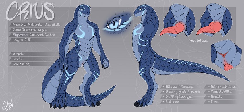 animal_genitalia anthro anus digitigrade erection genital_slit genitals knot knotted_penis male penis side_view solo standing tail tapering_penis withdrawn_penis noronori crius_(offline_user) lizardman scalie hi_res model_sheet