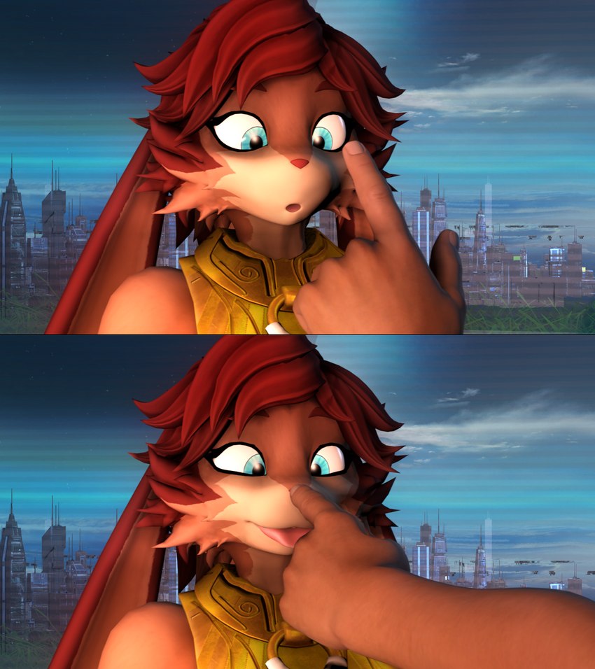 :o anthro blep blue_eyes boop brown_body brown_fur brown_hair collar dominant dominant_human duo female fur hair looking_at_hand male metal_collar nose_boop offscreen_character offscreen_male open_mouth science_fiction slave submissive submissive_female tan_body tan_fur tongue tongue_out sanguine_paladin warfaremachine_(modeler) star_wars star_wars_visions lop_(star_wars_visions) warfare_lop human lagomorph lepi leporid mammal rabbit 3d_(artwork) digital_media_(artwork) hi_res source_filmmaker_(artwork)