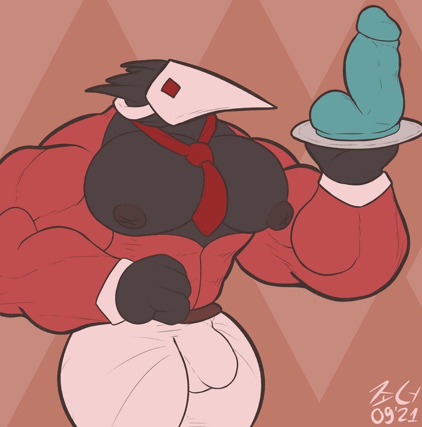 anthro bulge butler clothing craw dildo erect_nipples fist male mask mouthless muscular necktie nipples pecs serving sex_toy solo suit kalt-jn deltarune undertale_(series) humanoid swatchling absurd_res hi_res