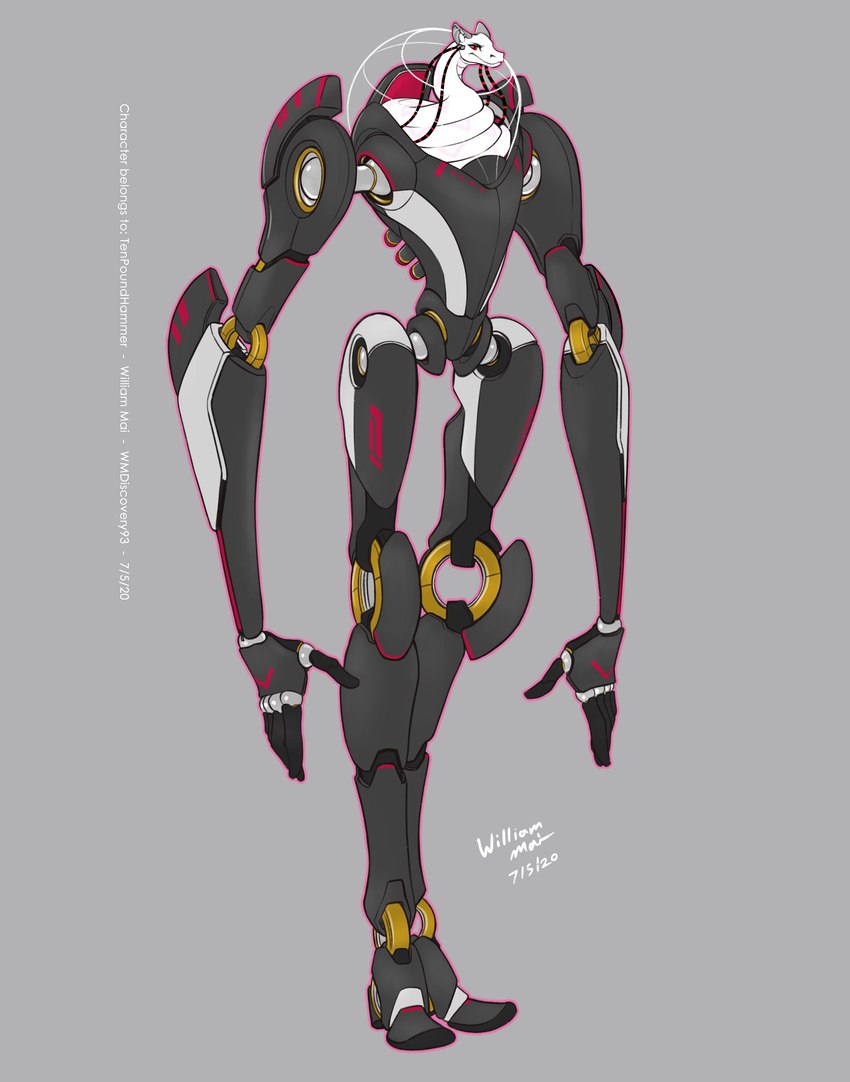 cable coiling cybernetic_ear cybernetics datajack female feral grey_background machine mechanical_limb red_eyes simple_background solo white_body white_skin wmdiscovery93 cam_(tenpoundhammer) cyborg reptile robot scalie snake absurd_res hi_res