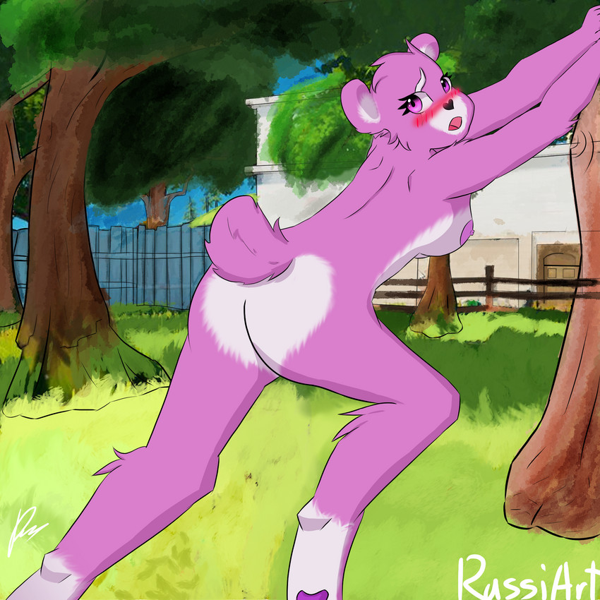 anthro areola blush breasts butt butt_heart female fur nipples nude pink_body pink_fur presenting raised_leg raised_tail rear_view solo tail white_body rassiart epic_games fortnite cuddle_team_leader bear mammal 1:1 hi_res