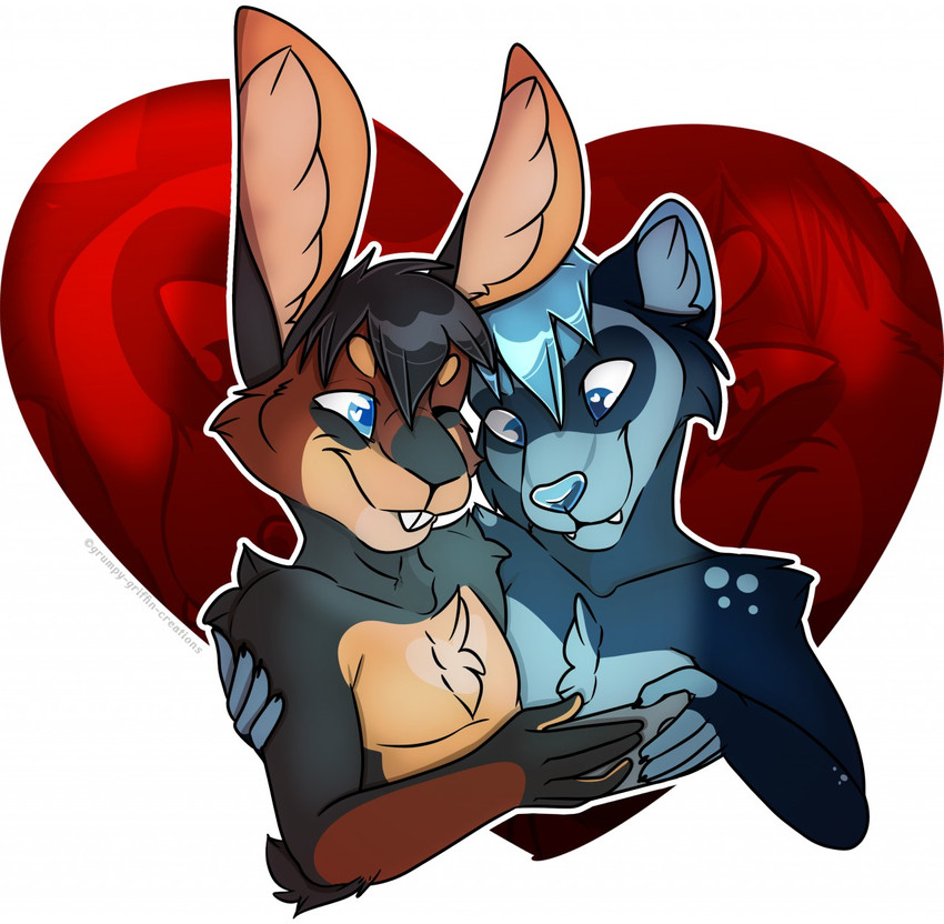 anthro big_ears cellphone duo electronics fur hair holding_object holding_phone hug male male/male nude one_eye_closed phone romantic romantic_ambiance romantic_couple simple_background smile grumpy_griffin_creations artfight2020 domestic_ferret lagomorph leporid mammal mustelid musteline rabbit true_musteline weasel 2020 digital_media_(artwork) hi_res