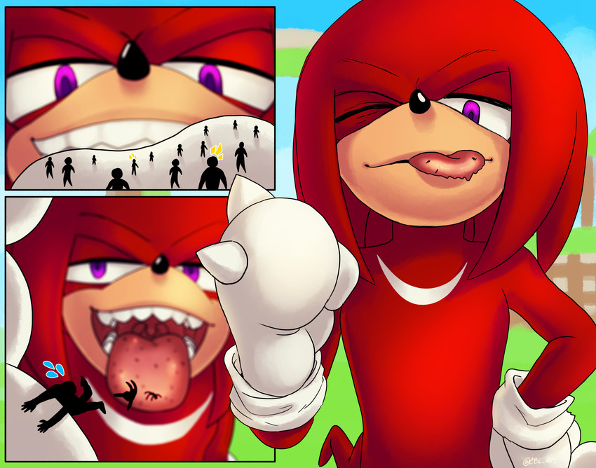 anthro anthro_pred extreme_size_difference fur group human_prey male male/male mouth_shot open_mouth oral_vore purple_eyes red_body size_difference solo_focus teeth tongue tongue_out uvula vore cbl_art sega sonic_the_hedgehog_(series) knuckles_the_echidna echidna human mammal monotreme 2019 absurd_res hi_res