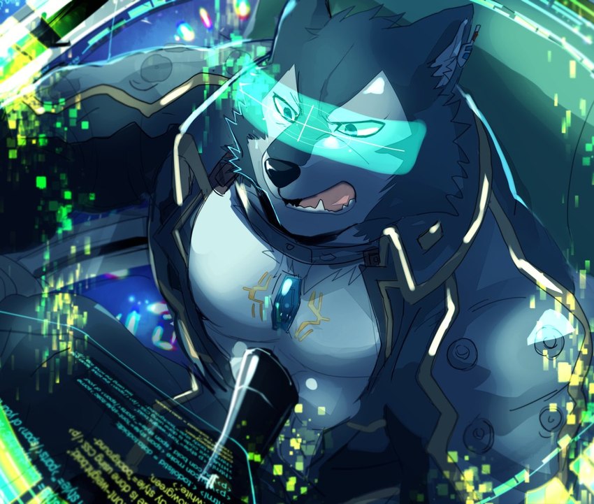 anthro bodysuit clothing countershading machine male muscular muscular_anthro muscular_male pecs skinsuit solo tight_clothing ohayashi55 lifewonders tokyo_afterschool_summoners breke_(tas) android canid canine canis mammal robot wolf