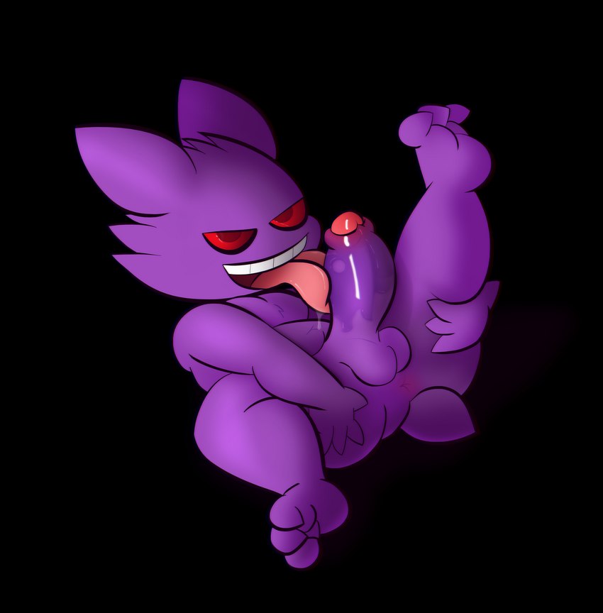 anthro anus balls genitals licking looking_at_viewer male penis self_lick solo tongue tongue_out wet wet_penis fuzefurry nintendo pokemon generation_1_pokemon gengar pokemon_(species) absurd_res alpha_channel hi_res