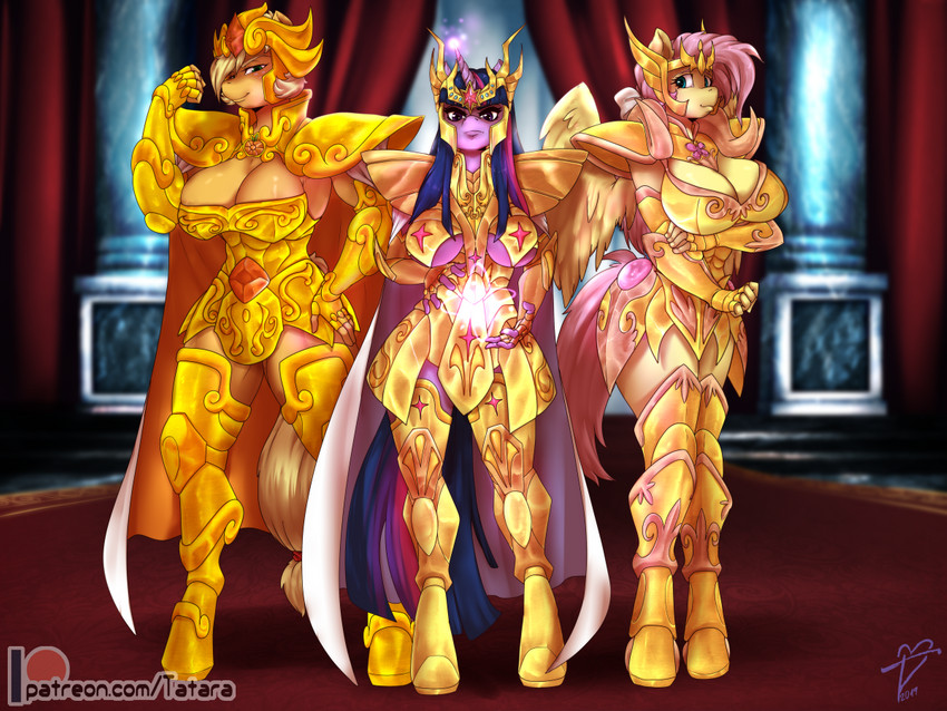 anthro anthrofied armor breasts cleavage cloth_(saint_seiya) clothed clothing female group headpiece horn wings tatara94 friendship_is_magic hasbro my_little_pony mythology saint_seiya toei_animation applejack_(mlp) fluttershy_(mlp) twilight_sparkle_(mlp) equid equine horse mammal mythological_creature mythological_equine pegasus pony unicorn 2019