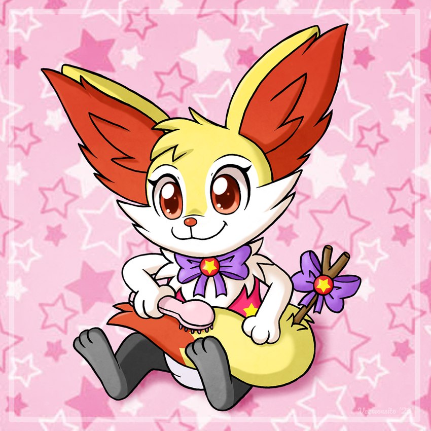 anthro big_ears bow_accessory brush brushing_tail clean_diaper clothed clothing diaper dress female hairbrush paws personal_grooming sitting smile solo stick stick_in_tail wearing_diaper young young_anthro danielmania123 veemonsito nintendo pokemon braixen generation_6_pokemon pokemon_(species) 1:1