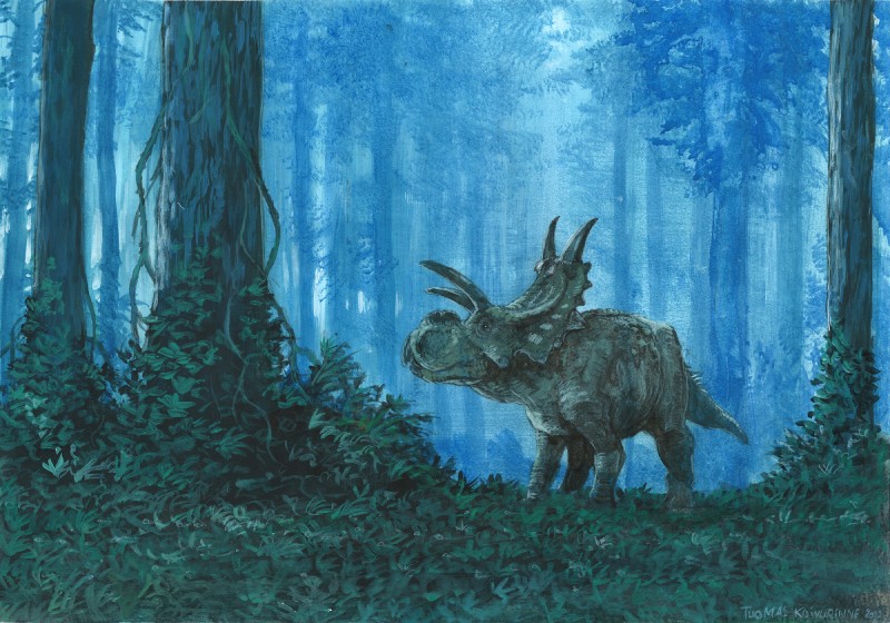 ambiguous_gender detailed_background feral forest grass horn leaf nature photorealism plant quadruped solo standing tree tuomas_koivurinne centrosaurine ceratopsian dinosaur ornithischian prehistoric_species reptile scalie xenoceratops xenoceratops_foremostensis 2012 full-length_portrait hi_res portrait traditional_media_(artwork)