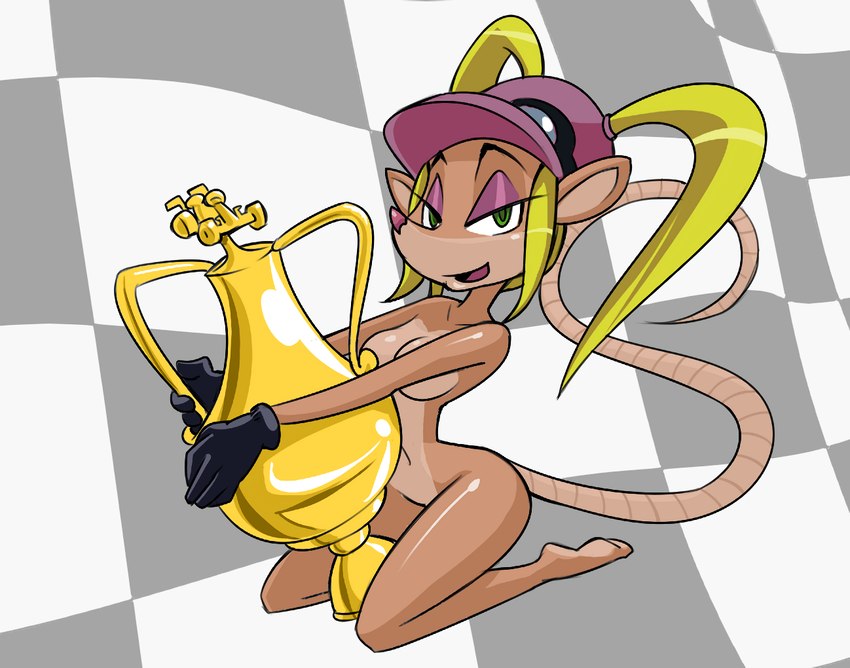 anthro award barefoot blonde_hair breasts clothing eyeshadow eyewear eyewear_on_head feet female gloves goggles goggles_on_head hair handwear hat headgear headwear long_hair makeup mostly_nude pigtails pink_eyeshadow small_breasts solo trophy mario-grant activision crash_bandicoot_(series) crash_team_racing_(series) crash_team_racing_nitro-fueled pasadena_o'possum american_opossum mammal marsupial