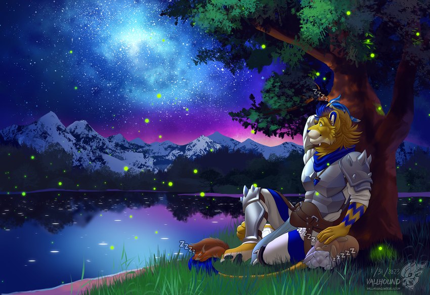 anthro group male night peaceful peaceful_expression peaceful_scenery text vallhound dexterlion peaceful_memories arthropod avian beetle bird elateroid felid firefly insect lagomorph leporid lion mammal pantherine rabbit rodent sciurid tree_squirrel hi_res url