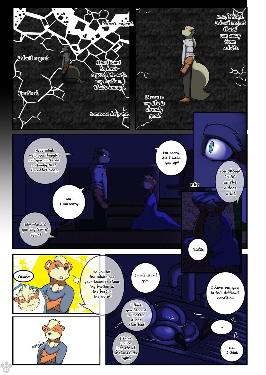 age_difference anthro dialogue dishes duo inner_monologue kneeling male mental_breakdown night shattered_background sigh simple_background sink size_difference solo text thinking wind woken_up shinobiya nintendo pokemon natsu_(shinobiya) windy_(shinobiya) arcanine generation_1_pokemon growlithe pokemon_(species) absurd_res comic english_text hi_res brother_(lore) brothers_(lore) sibling_(lore)