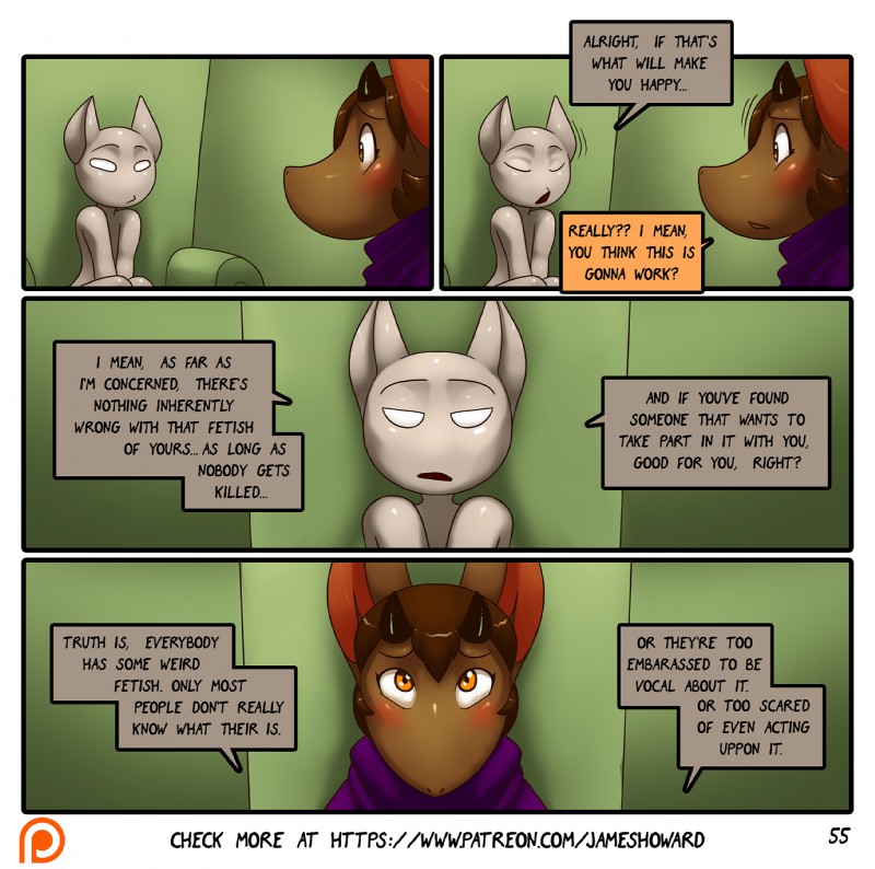 anthro blush cloak clothing dialogue duo horn male speech_bubble text the_truth james_howard aamon_(james_howard) reggie_(james_howard) bat domestic_cat felid feline felis imp mammal comic digital_media_(artwork) english_text hi_res url