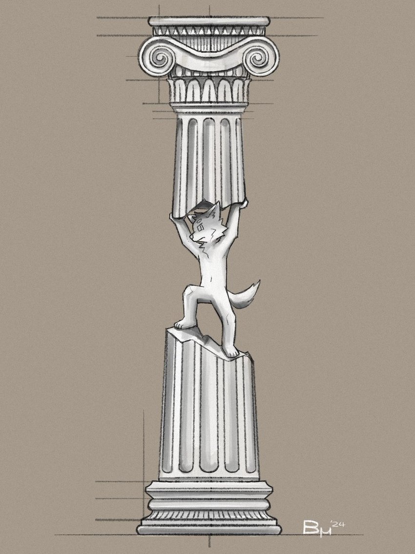 ambiguous_gender anthro holding_object lifting_object pillar rome sculpture simple_background solo structure bruno_borker ambiguous_species hi_res