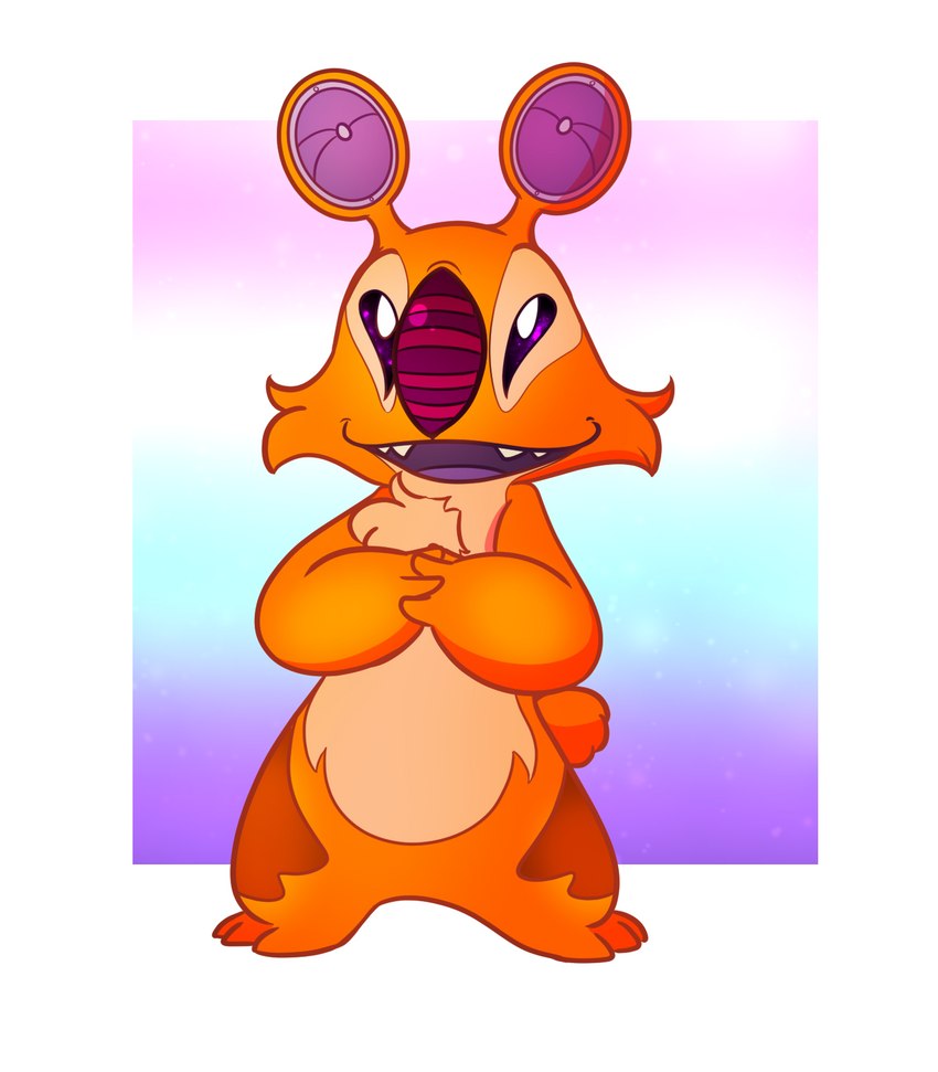 3_toes cheek_tuft chest_tuft facial_tuft feet fur gradient_background hands_together leg_markings markings orange_body orange_fur purple_eyes purple_mouth purple_nose purple_tongue simple_background small_tail solo speaker_ears standing tail toes tongue tuft ryuko_rose disney lilo_and_stitch sample_(lilo_and_stitch) alien experiment_(lilo_and_stitch) 2021 digital_drawing_(artwork) digital_media_(artwork) hi_res