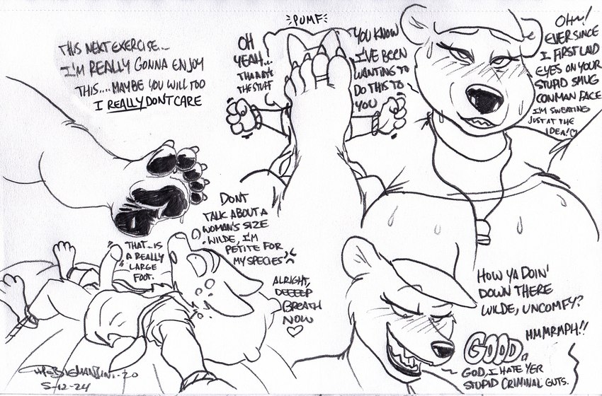 4_fingers 5_toes ankles_tied anthro anthro_on_anthro balls barefoot baseball_cap bdsm big_breasts big_dom_small_sub big_feet blush bodily_fluids bound breasts claws clothing dialogue digit_ring dominant dominant_female duo erection feet female finger_claws fingers foot_fetish foot_on_face fur genitals hands_tied hat hate_sex headgear headwear hindpaw humanoid_feet humanoid_hands interspecies jewelry larger_female male male/female pawpads paws penis plantigrade ring rope shirt size_difference smaller_male snout soles submissive submissive_male sweat sweaty_feet text toe_claws toe_ring toes topwear thebigmansini disney zootopia major_friedkin nick_wilde bear canid canine fox mammal polar_bear red_fox true_fox ursine 2024 english_text