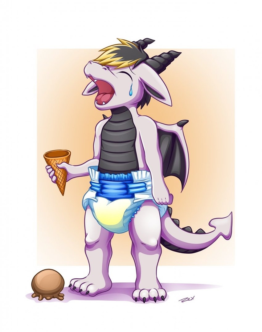 anthro baby bodily_fluids clothed clothing crying dessert diaper diaper_only dropped_ice_cream food genital_fluids ice_cream male solo tears topless unclean_diaper urine used_diaper wet_diaper young rexam-1 mythology dragon mythological_creature mythological_scalie scalie hi_res