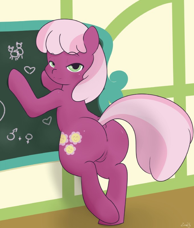 anus bedroom_eyes board butt chalkboard classroom cutie_mark female feral genitals green_eyes hair half-closed_eyes information_board inside looking_at_viewer multicolored_hair narrowed_eyes pussy school seductive smile solo two_tone_hair zoarity friendship_is_magic hasbro my_little_pony cheerilee_(mlp) earth_pony equid equine horse mammal pony 2015 hi_res