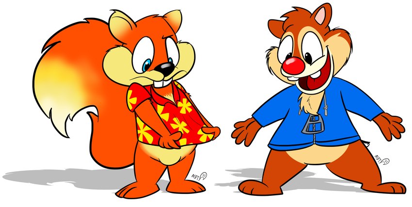 anthro bulge duo fluffy fluffy_tail male tail squirrelfromthesouth conker's_bad_fur_day disney rareware conker dale_(disney) chipmunk ground_squirrel mammal rodent sciurid tree_squirrel hi_res