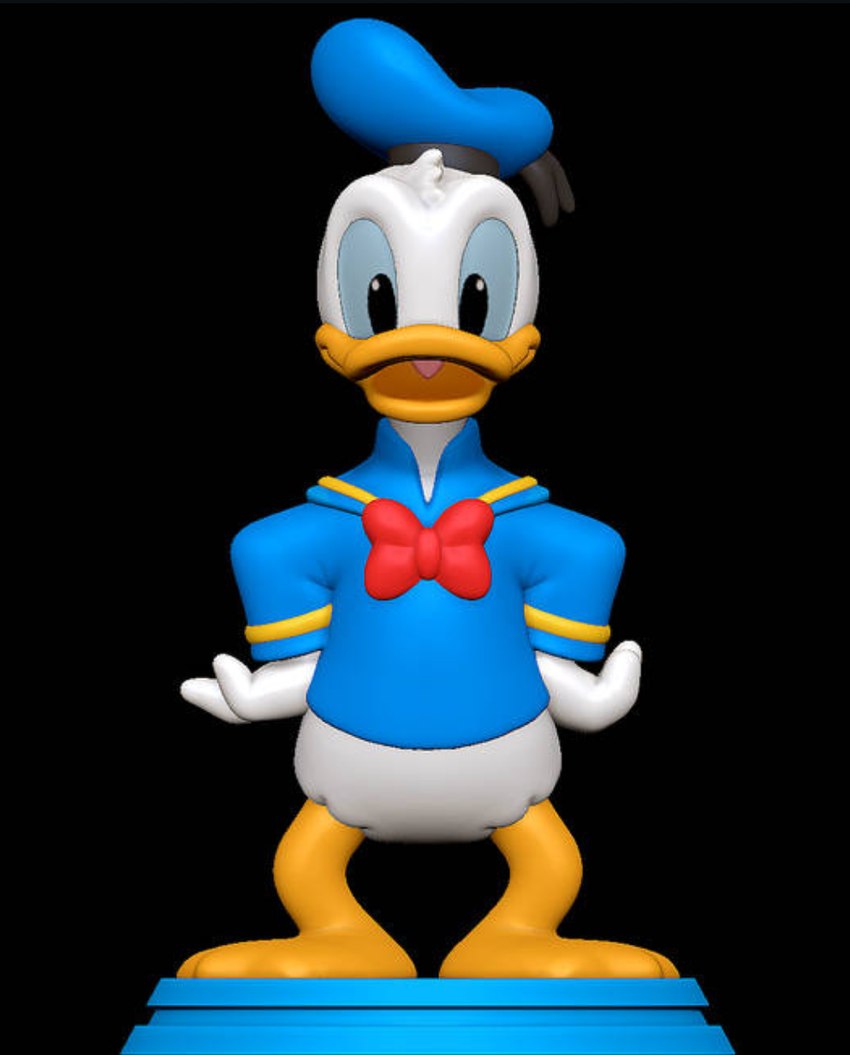 3d_modeling 3d_print advertisement anthro beak black_background blue_sclera bottomless bottomless_anthro bottomless_male clothed clothing hands_on_hips hat headgear headwear male necktie open_mouth simple_background smile solo white_body sillytoys disney donald_duck anatid anseriform avian bird duck 3d_(artwork) digital_media_(artwork) hi_res