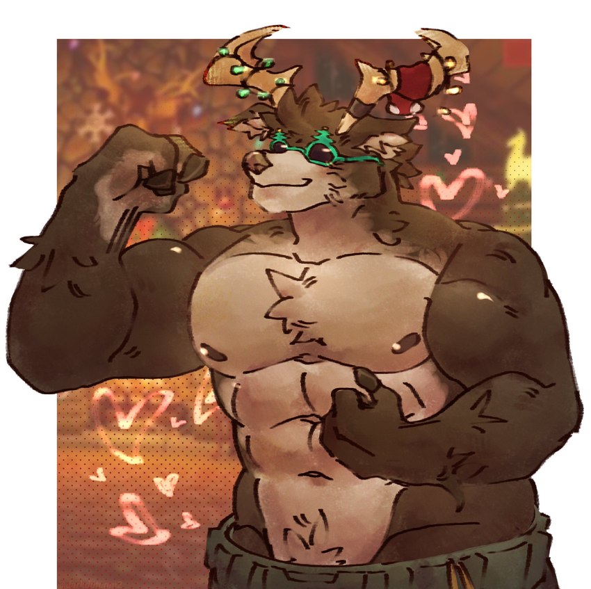 anthro antlers eyewear horn male muscular navel nipples pecs shirtless_anthro solo sunglasses darkdotcom2 epic_games fortnite dolph_(fortnite) deer mammal new_world_deer reindeer hi_res