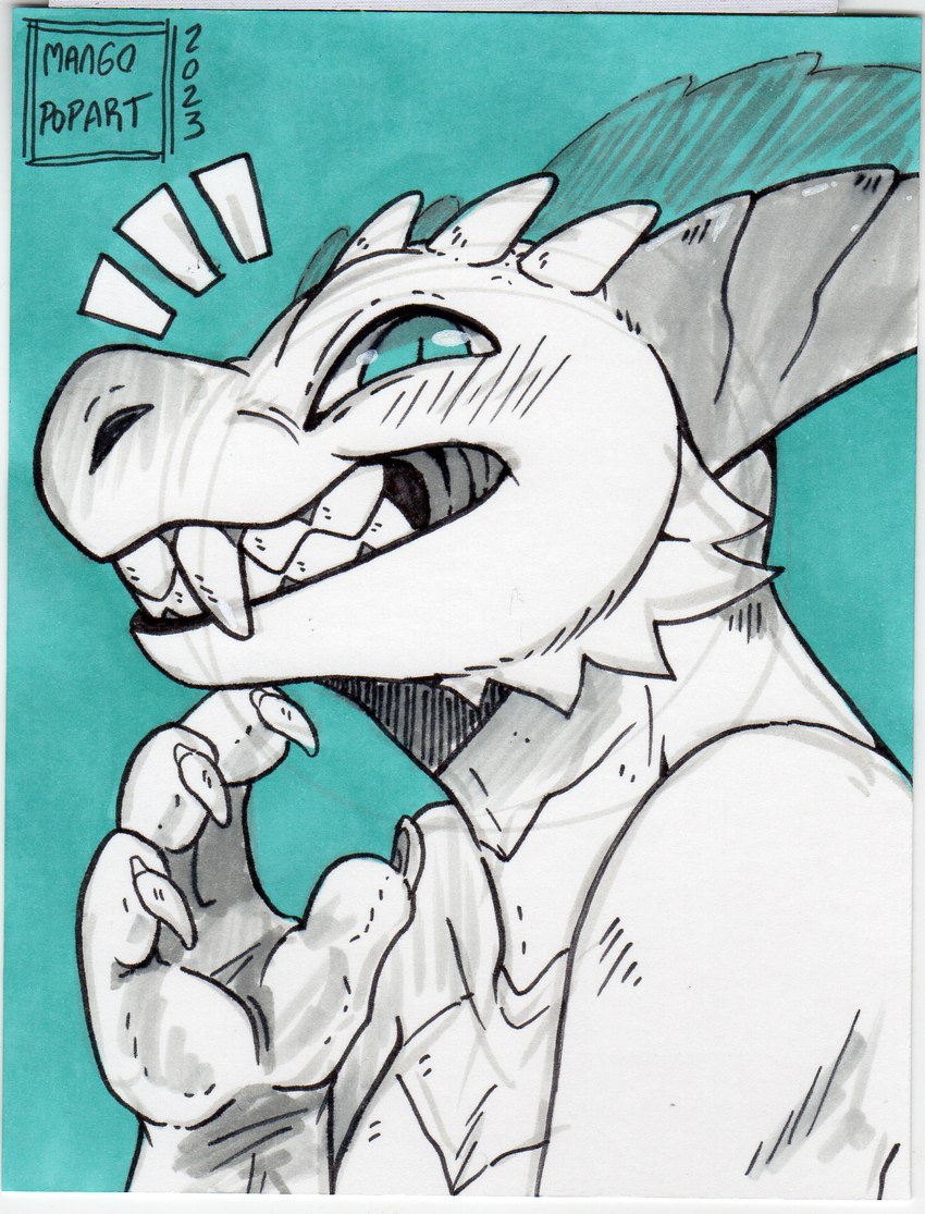 anthro biped blush claws grin horn male pupils slit_pupils smile solo mangopoptart bryce_daeless kobold scalie hi_res portrait