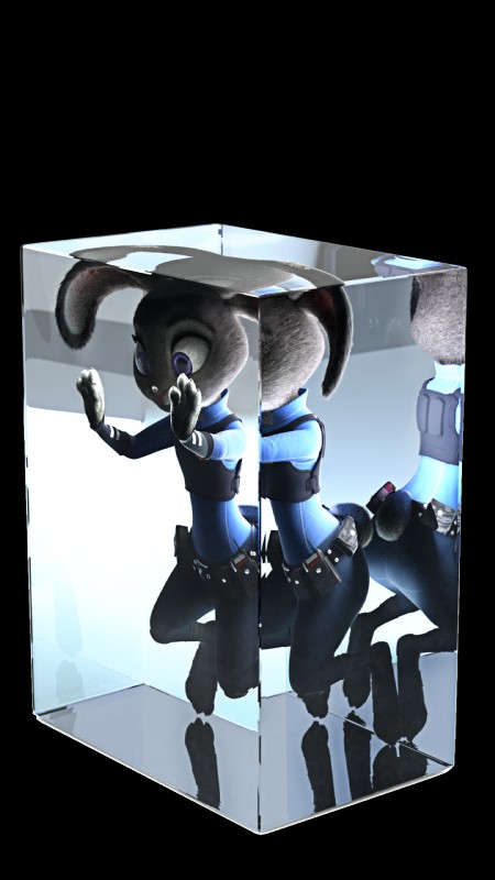 anthro badge bound clothing cube_(object) encasement female fur glass grey_body grey_fur police police_uniform purple_eyes solo teeth uniform hardynumb splatypi disney zootopia judy_hopps lagomorph leporid mammal rabbit 2016 3d_(artwork) 9:16 alpha_channel digital_media_(artwork) hi_res