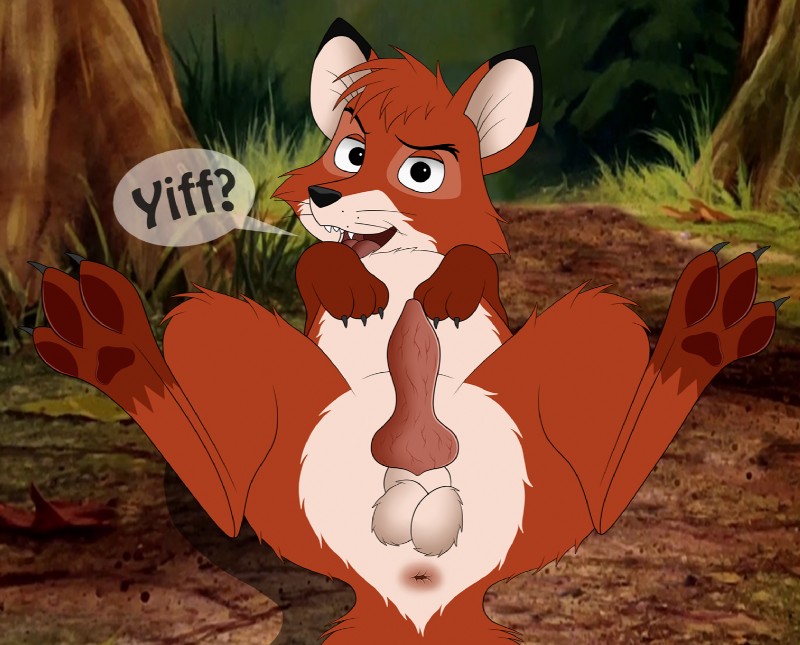 anus balls butt erection feral fluffy fluffy_tail genitals knot looking_at_viewer lying male on_back paws penis presenting rear_view solo tail skateryena disney the_fox_and_the_hound tod_(tfath) canid canine fox mammal red_fox true_fox hi_res