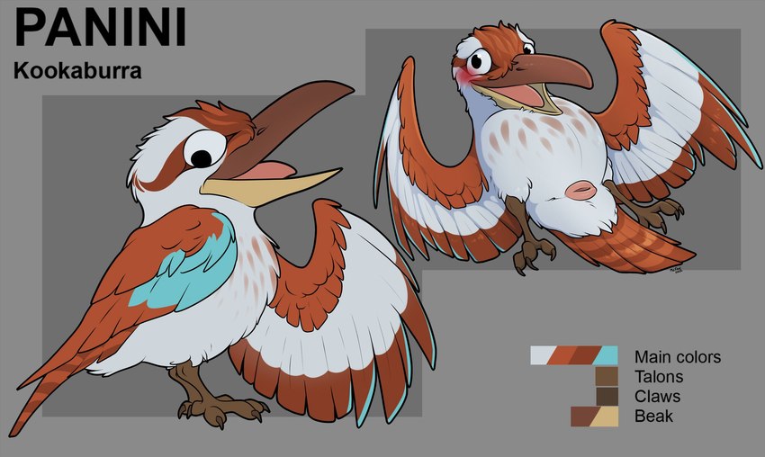 animal_genitalia avian_butt avian_feet beak blush cloaca color_swatch feathers feral genitals male nude outline presenting solo text mcfan avian bird coraciiform kingfisher kookaburra laughing_kookaburra digital_media_(artwork) english_text full-length_portrait hi_res model_sheet portrait