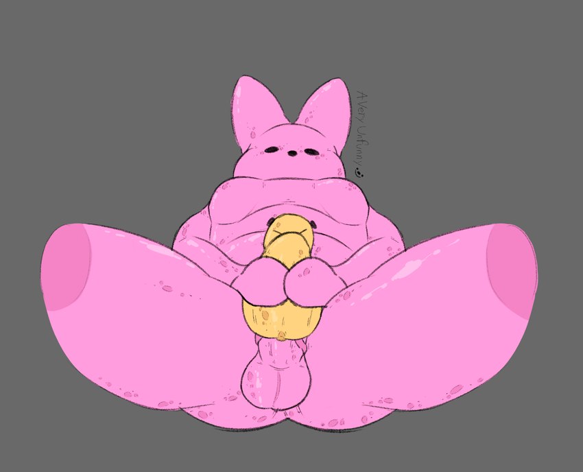 anthro breasts candy dessert food gynomorph holidays intersex marshmallow pink_body pink_skin sex_toy small_breasts solo thick_thighs yellow_body yellow_skin averyunfunny easter peeps avian bird chicken galliform gallus_(genus) lagomorph leporid mammal phasianid rabbit hi_res