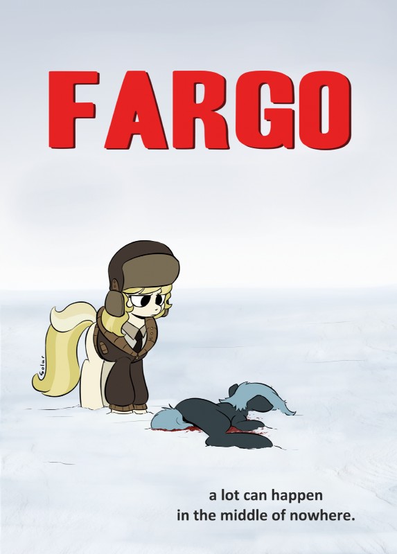 blood bodily_fluids clothing coat duo female hat headgear headwear movie_poster necktie parody poster poster_template snow tagline text title topwear ushanka php49 solar-wanderer fargo friendship_is_magic hasbro my_little_pony march_gustysnows_(mlp) earth_pony equid equine horse mammal pony english_text hi_res