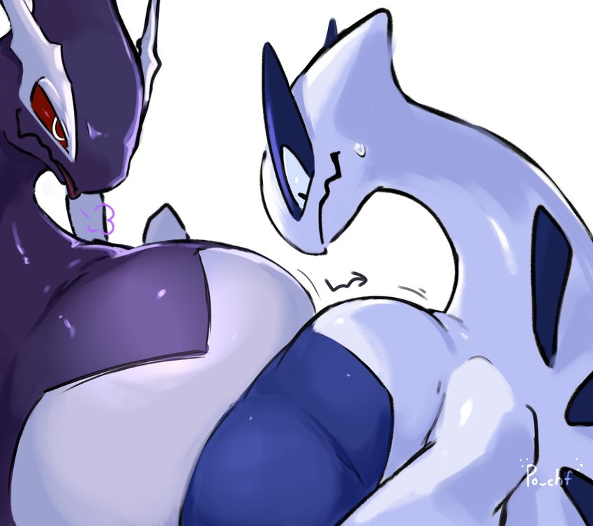 ambiguous_gender belly belly_squish belly_to_belly big_belly bodily_fluids duo feral overweight red_eyes squish sweat po_chf nintendo pokemon generation_2_pokemon generation_3_pokemon legendary_pokemon lugia pokemon_(species) shadow_lugia shadow_pokemon hi_res