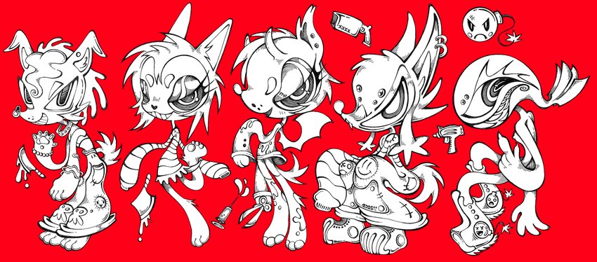 anthro bomb butcher_knife explosives female female/female group gun knife male male/female male/male ranged_weapon slim small_waist sparklefur submachine_gun uzi weapon morgue2025 bandai_namco klonoa_(series) damus guntz morgue_the_wolf canid canine canis domestic_dog husky mammal maned_wolf nordic_sled_dog spitz wolf lobo_(disambiguation) absurd_res hi_res