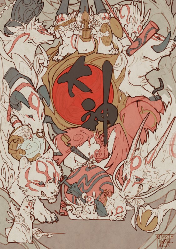 ambiguous_gender feral fur group musical_instrument white_body white_fur kunaru capcom clover_studio mythology okami_(capcom) bakugami_(okami) gekigami_(okami) hanagami_(okami) itegami_(okami) kabegami_(okami) kasugami_(okami) kazegami_(okami) moegami_(okami) nuregami_(okami) tachigami_(okami) yomigami_(okami) yumigami_(okami) avian bovid bovine dragon felid feline furred_dragon furred_scalie mammal mythological_creature mythological_scalie rodent scalie 2019 absurd_res dated hi_res