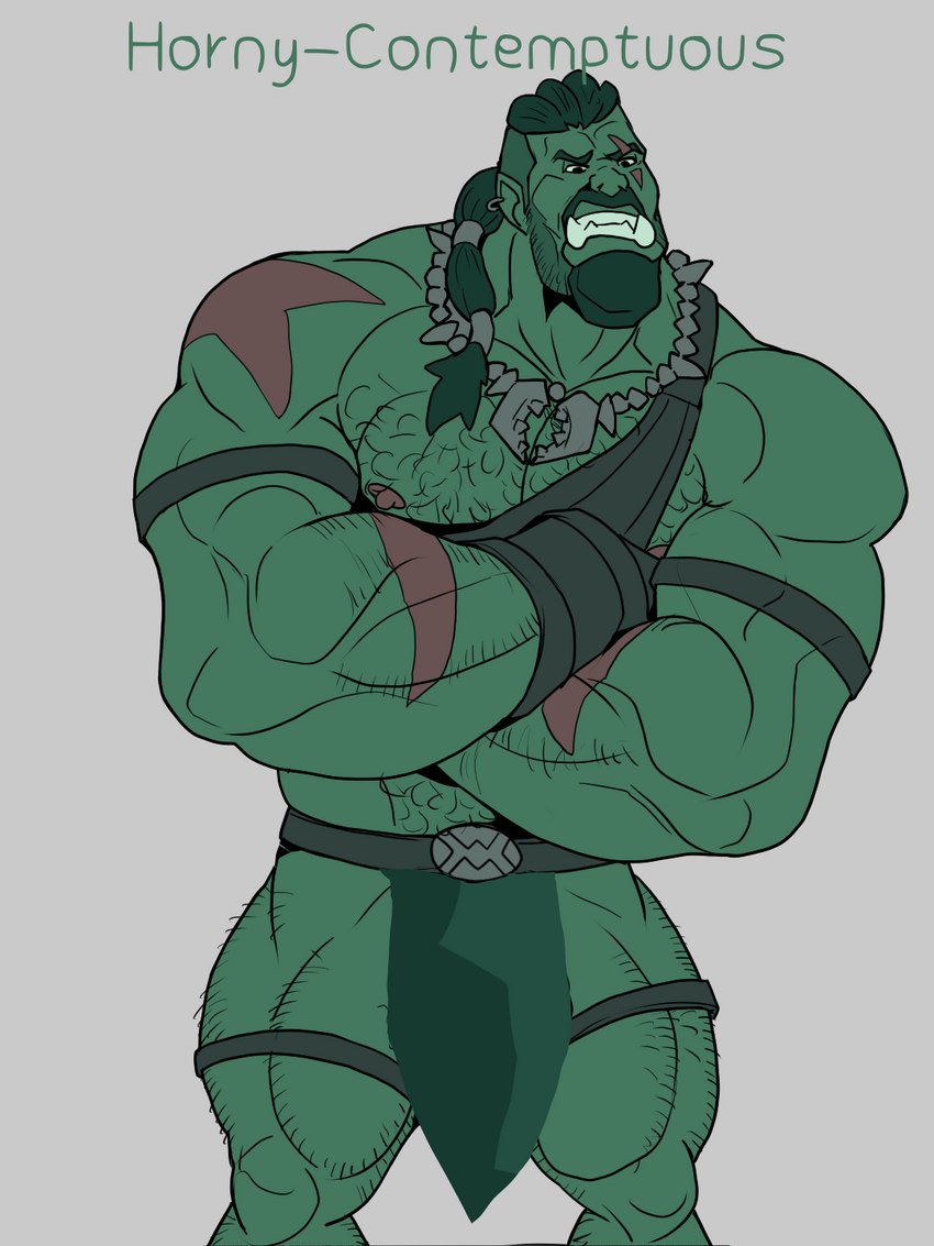 barazoku bottomwear clothing green_body green_skin loincloth male muscular not_furry orcus_challenge simple_background solo teeth text white_background rickleone humanoid orc himbo 3:4 digital_media_(artwork) english_text hi_res portrait three-quarter_portrait