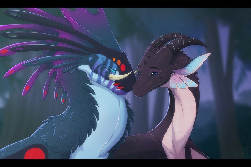 black_bars blue_eyes duo eyebrows eyelashes fur smile silvyr mythology dragon furred_dragon furred_scalie mythological_creature mythological_scalie scalie 2022 digital_media_(artwork)