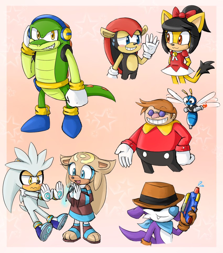 aged_down anthro boots clothing electronics female footwear gloves handwear headphones machine male paws quills_(anatomy) sandals shoes toy toy_gun water_gun white_clothing white_gloves white_handwear biko97 archie_comics sega sonic_the_fighters sonic_the_hedgehog_(archie) sonic_the_hedgehog_(comics) sonic_the_hedgehog_(series) dr._eggman fang_the_hunter gold_the_tenrec honey_the_cat mighty_the_armadillo silver_the_hedgehog vector_the_crocodile afrosoricid badnik crocodile crocodilian domestic_cat eulipotyphlan felid feline felis hedgehog human mammal reptile scalie tenrec hi_res