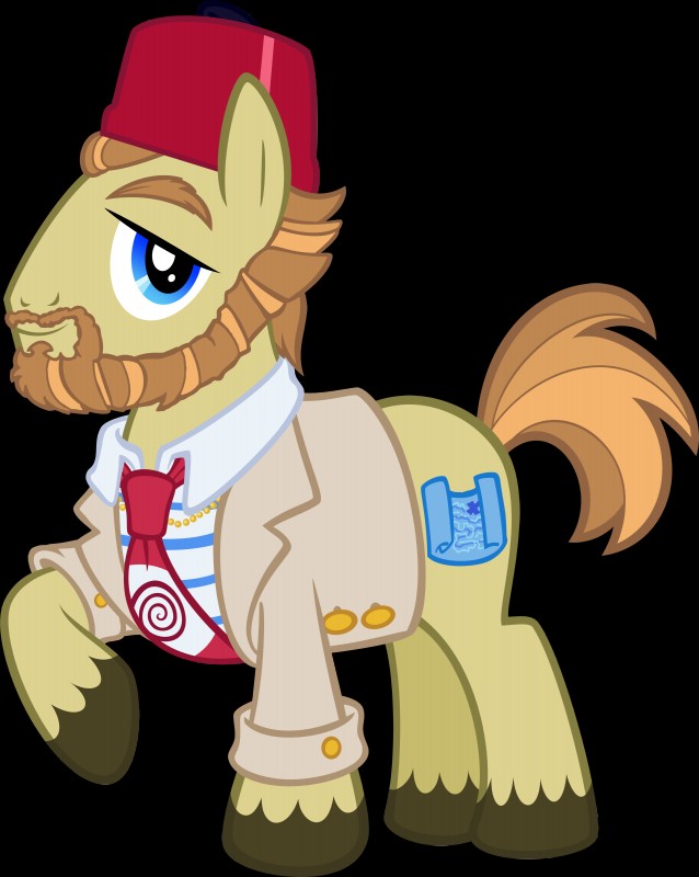 beard blue_eyes brown_body brown_fur brown_hair button_(fastener) clothing cosplay crossover_cosplay cutie_mark facial_hair feral fez fur hair hat headgear headwear male necktie smile solo tygerbug friendship_is_magic hasbro indiana_jones_(franchise) my_little_pony raiders_of_the_lost_ark inquiry sallah_mohammed_faisel_el-kahir absurd_res alpha_channel crossover hi_res