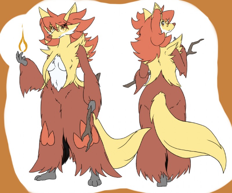 anthro anthrofied breast_curtains breasts eyewear feet female fire glasses hair medium_breasts paws pokemorph red_hair simple_background solo stick zerofox1000 nintendo pokemon maya_del_phox canid canine delphox generation_6_pokemon mammal pokemon_(species) 6:5