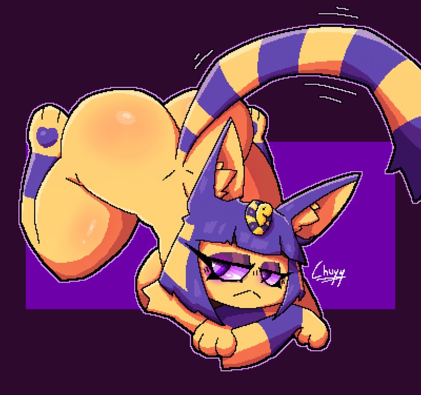 anthro ass_up big_breasts big_butt breasts butt female huge_butt inner_ear_fluff long_tail nude purple_background purple_eyes simple_background solo tail tuft yellow_inner_ear_fluff chuyy animal_crossing nintendo ankha_(animal_crossing) domestic_cat felid feline felis mammal 2025 aliasing digital_media_(artwork) hi_res pixel_(artwork) signature