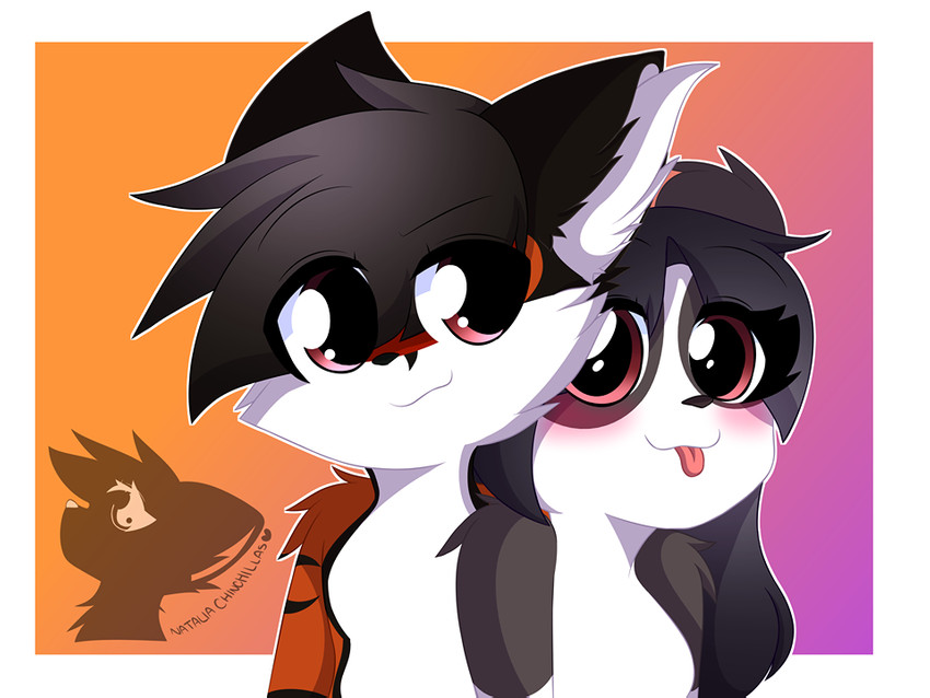 anthro chibi duo female male erickredfox peach_panda redrick_(erickredfox) canid canine fox mammal red_fox true_fox 4:3