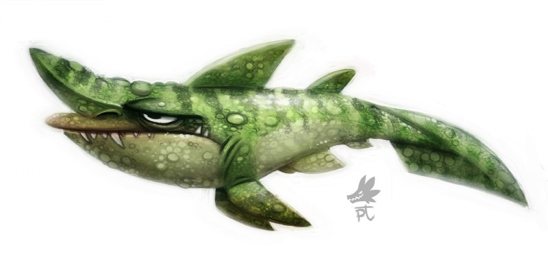 ambiguous_gender black_eyes fangs feral green_body green_scales scales simple_background solo tan_body tan_scales teeth white_background piper_thibodeau fish goblin_shark mackerel_shark marine mitsukurinid shark digital_media_(artwork) digital_painting_(artwork)