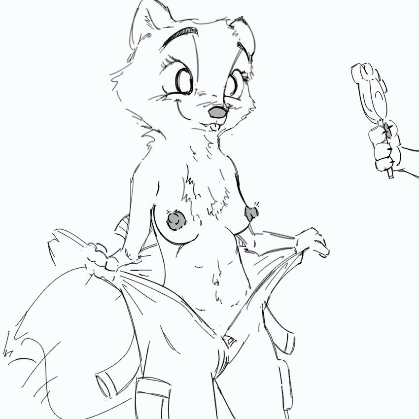 4_fingers anthro blep blush blush_lines breasts clothed clothing disembodied_hand duo female fingers food holding_food holding_object nipples overalls pawpsicle popsicle simple_background smile solo_focus tail tail_motion tailwag tongue tongue_out topless topless_female undressing thermite disney zootopia skye_(zootopia) arctic_fox canid canine fox mammal true_fox 1:1 2023 digital_drawing_(artwork) digital_media_(artwork) monochrome