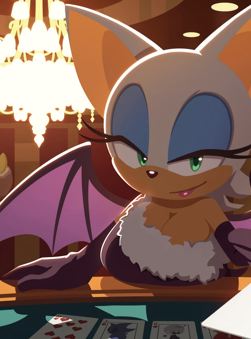 anthro armwear big_breasts breasts cleavage clothed clothing dress elbow_gloves female gloves green_eyes hair handwear huge_breasts lipstick looking_at_viewer makeup smile solo white_hair wings rokasta1 third-party_edit sega sonic_the_hedgehog_(series) rouge_the_bat bat mammal absurd_res hi_res