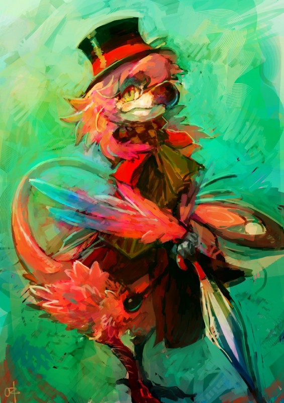 anthro avian_feet barefoot biped classy clothed clothing feathers feet female hat headgear headwear looking_at_viewer ribbons scutes solo talons toes top_hat umbrella winged_arms wings ouroporos priley avian bird nevrean 2013 digital_media_(artwork) hi_res