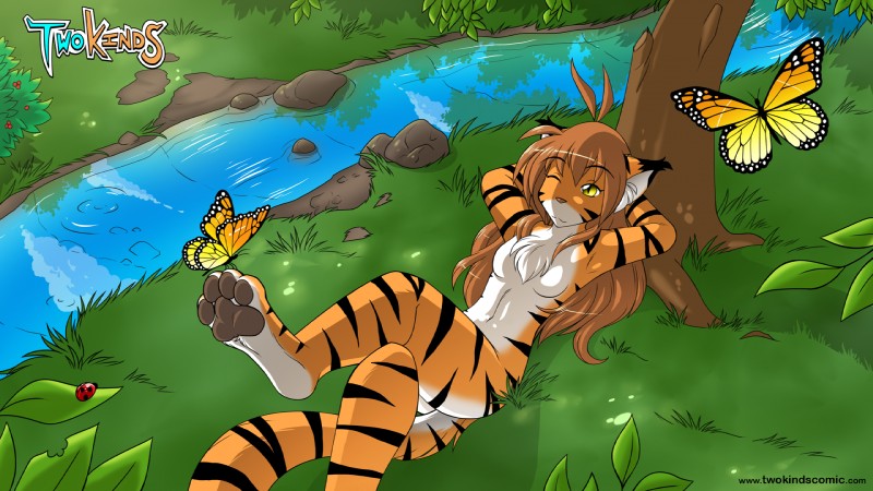 anthro biped breasts brown_hair casual_nudity chest_tuft countershading detailed_ambient_creature digitigrade featureless_breasts feet female foot_focus forest fur grass group hair hands_behind_head leaf lying multicolored_body multicolored_fur nude on_back on_foot on_leaf one_eye_closed orange_body orange_fur outside pawpads plant river smile solo_focus striped_body striped_fur stripes tail text tree tuft white_body white_fur wood conditional_dnp tom_fischbach twokinds flora_(twokinds) ambient_arthropod ambient_butterfly ambient_flier ambient_insect ambient_ladybug arthropod beetle butterfly cucujoid felid insect keidran ladybug lepidopteran mammal monarch_butterfly pantherine tiger 16:9 2013 colored english_text hi_res wallpaper widescreen